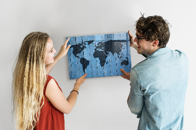 Dry erase board magnetic World map with photo locations