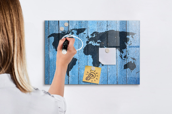 Dry erase board magnetic World map with photo locations
