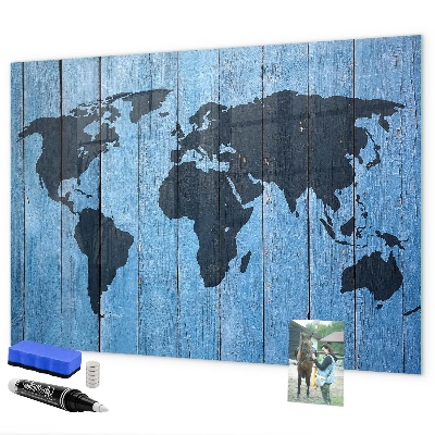 Dry erase board magnetic World map with photo locations
