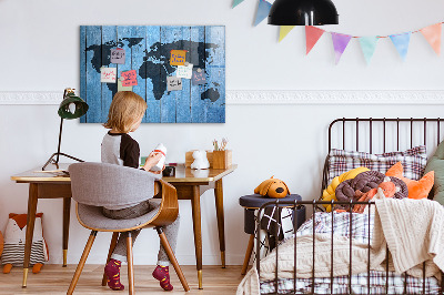 Dry erase board magnetic World map with photo locations
