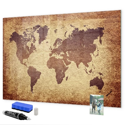 Magnetic dry erase board World map with photo locations