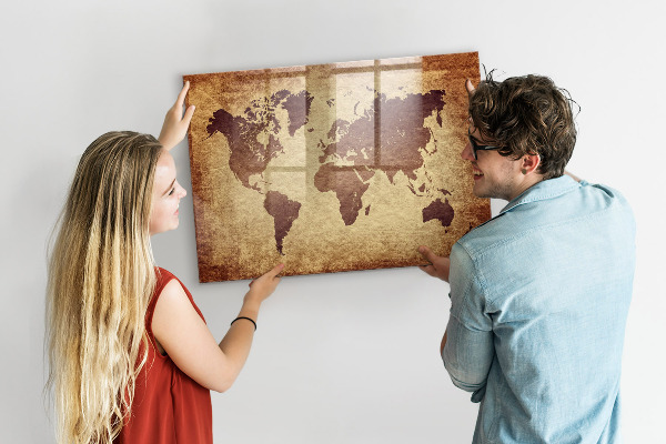 Magnetic dry erase board World map with photo locations