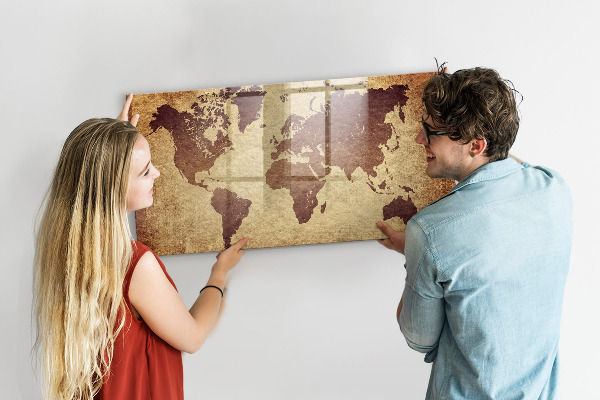 Magnetic dry erase board World map with photo locations