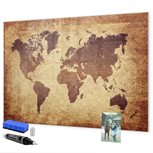 Magnetic dry erase board World map with photo locations