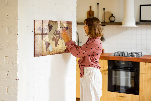 Magnetic dry erase board World map with photo locations