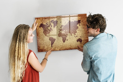 Magnetic dry erase board World map with photo locations