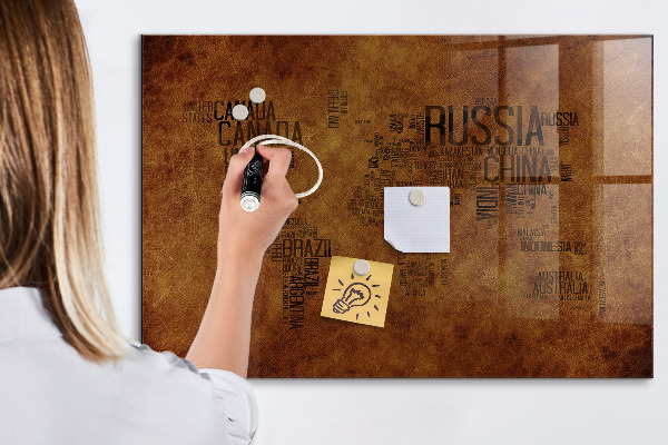 Magnetic dry erase board A world map with personal memories