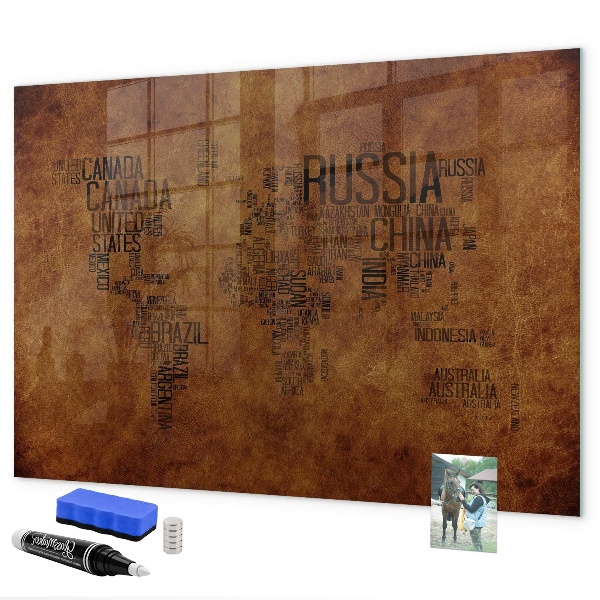 Magnetic dry erase board A world map with personal memories