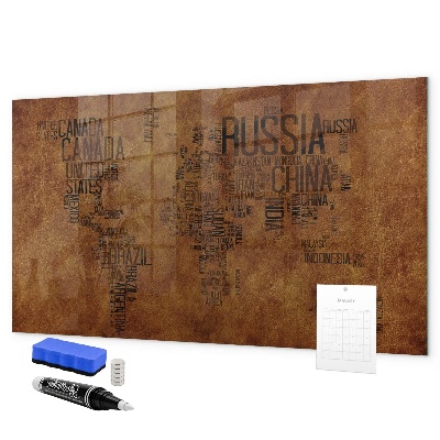 Magnetic dry erase board A world map with personal memories