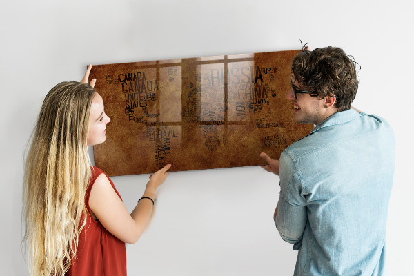 Magnetic dry erase board A world map with personal memories
