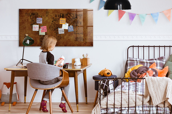Magnetic dry erase board A world map with personal memories