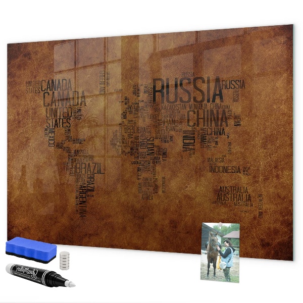 Magnetic dry erase board A world map with personal memories
