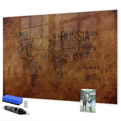 Magnetic dry erase board A world map with personal memories