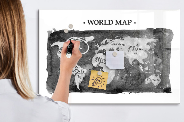 Dry erase board magnetic World map with photo locations