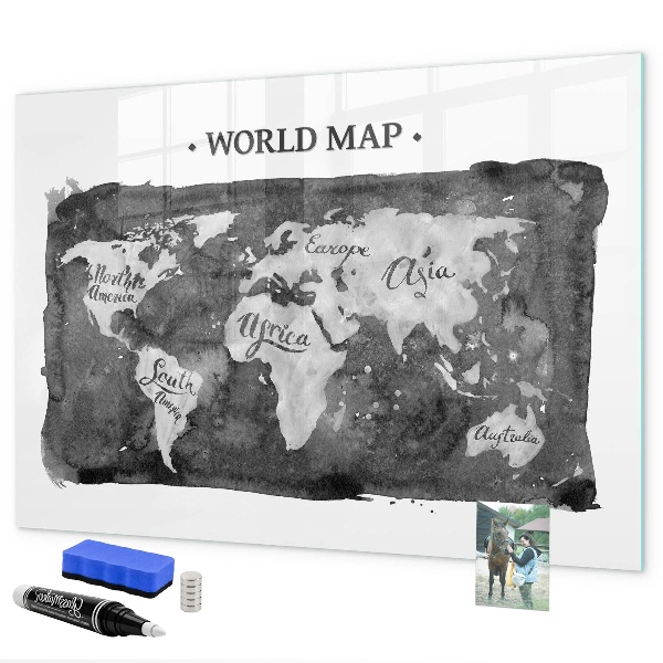 Dry erase board magnetic World map with photo locations