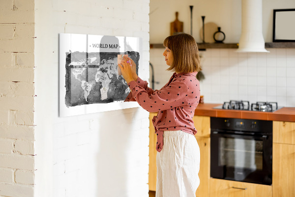 Dry erase board magnetic World map with photo locations