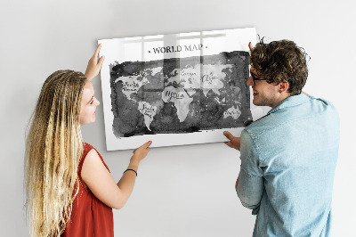 Dry erase board magnetic World map with photo locations