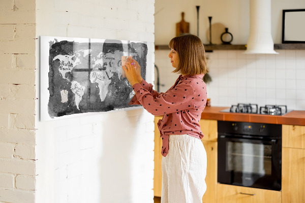 Dry erase board magnetic World map with photo locations