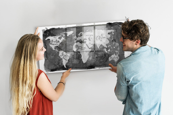 Dry erase board magnetic World map with photo locations