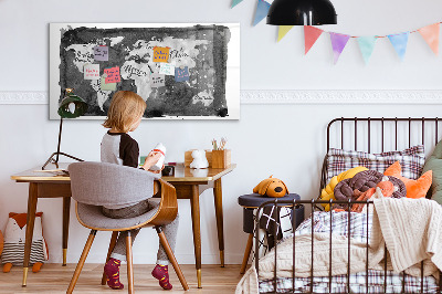 Dry erase board magnetic World map with photo locations