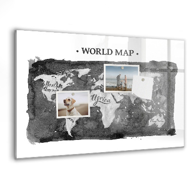 Dry erase board magnetic World map with photo locations