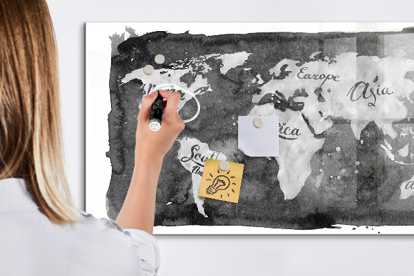 Dry erase board magnetic World map with photo locations