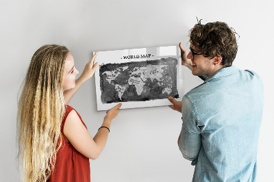 Dry erase board magnetic World map with photo locations