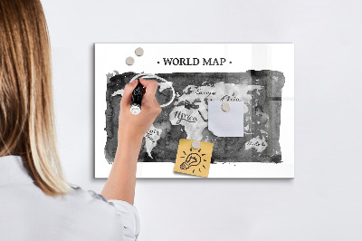 Dry erase board magnetic World map with photo locations