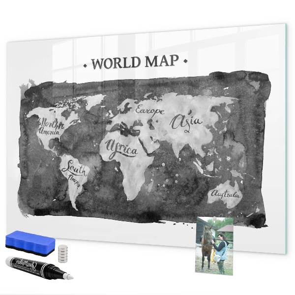 Dry erase board magnetic World map with photo locations