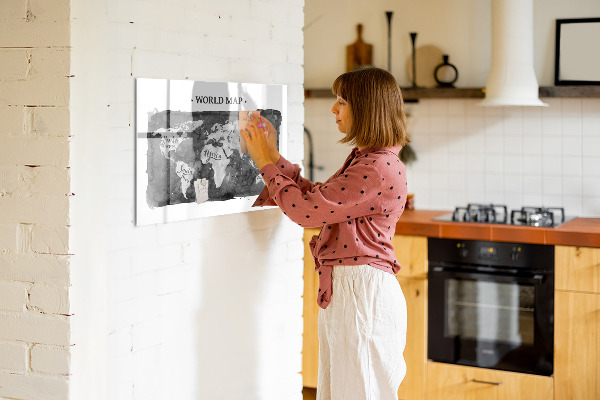Dry erase board magnetic World map with photo locations