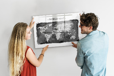 Dry erase board magnetic World map with photo locations
