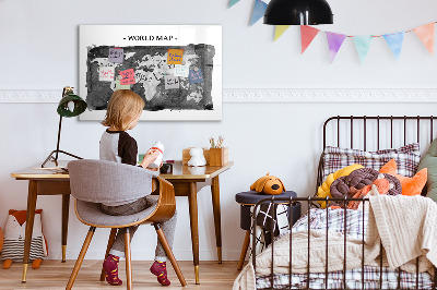 Dry erase board magnetic World map with photo locations