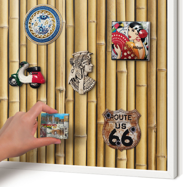 Decorative magnet board with a white frame Bamboo pattern