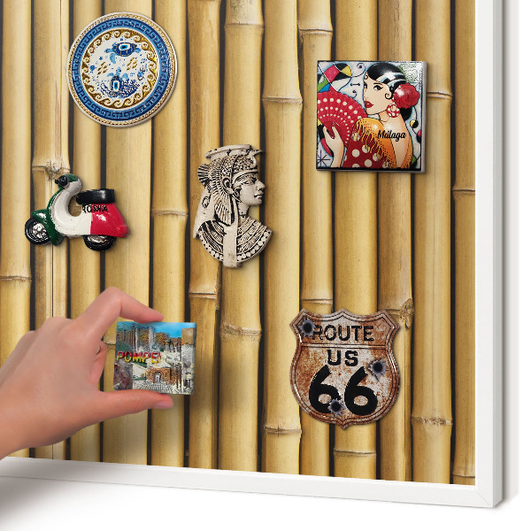 Decorative magnet board with a white frame Bamboo pattern