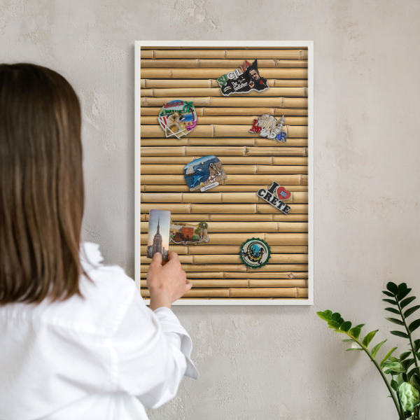 Decorative magnet board with a white frame Bamboo pattern