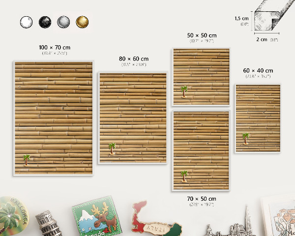 Decorative magnet board with a white frame Bamboo pattern