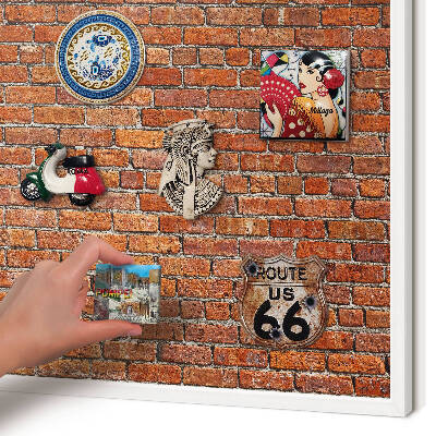 Magnetic board for travel magnets in a white frame Brick motif