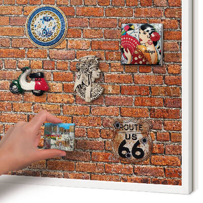 Magnetic board for travel magnets in a white frame Brick motif