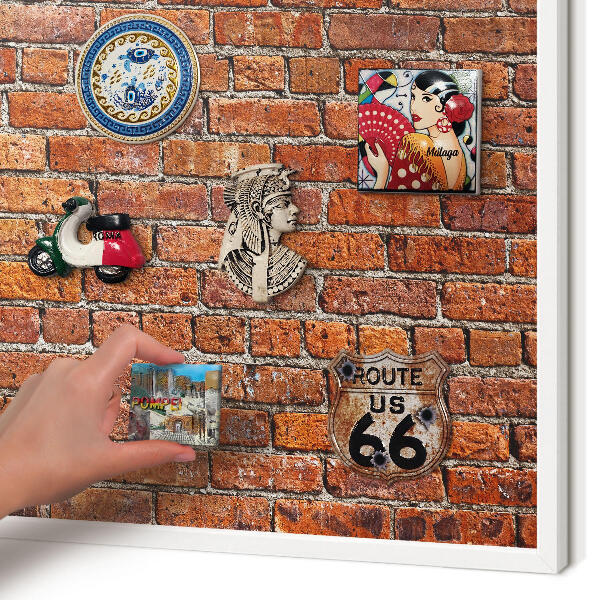 Magnetic board for travel magnets in a white frame Brick motif