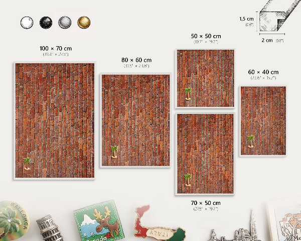 Magnetic board for travel magnets in a white frame Brick motif