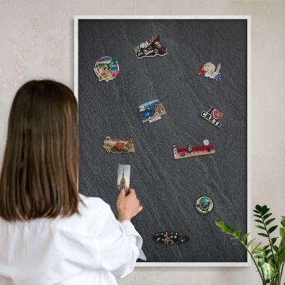 Decorative magnet board with a white frame Gray texture