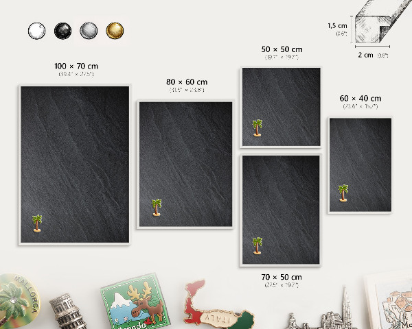 Decorative magnet board with a white frame Gray texture