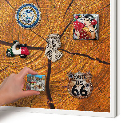 Magnetic board for travel magnets in a white frame Wood grain
