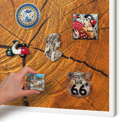 Magnetic board for travel magnets in a white frame Wood grain