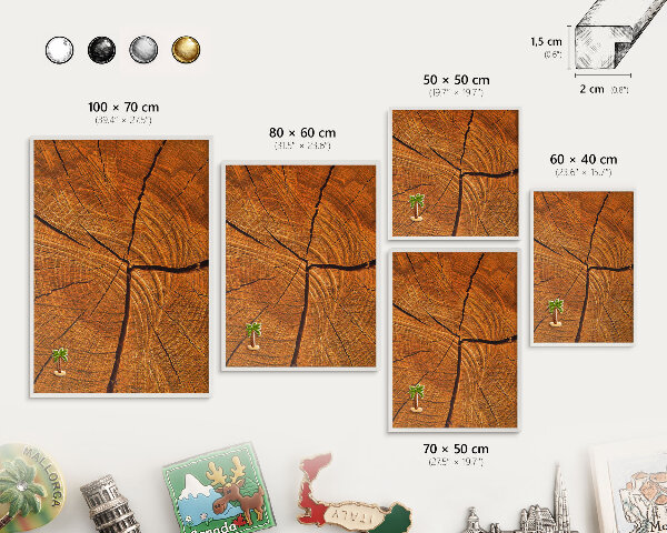 Magnetic board for travel magnets in a white frame Wood grain