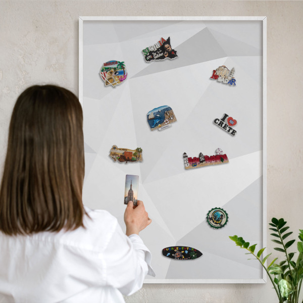 Decorative magnet board with a white frame White geometry