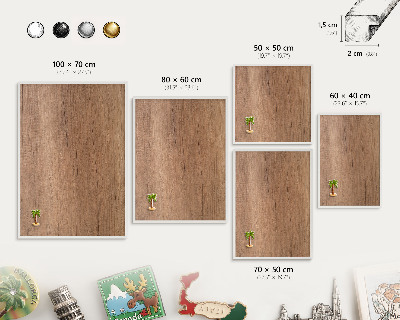 Magnetic board for travel magnets in a white frame Wood texture