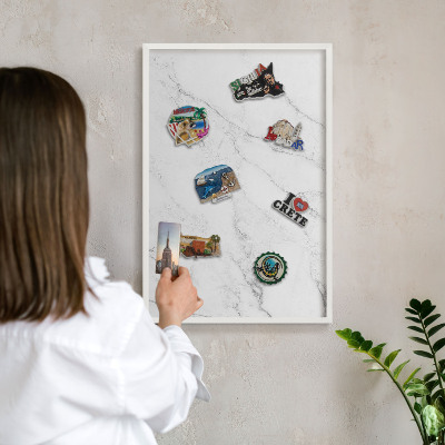Decorative magnet board with a white frame Marble pattern