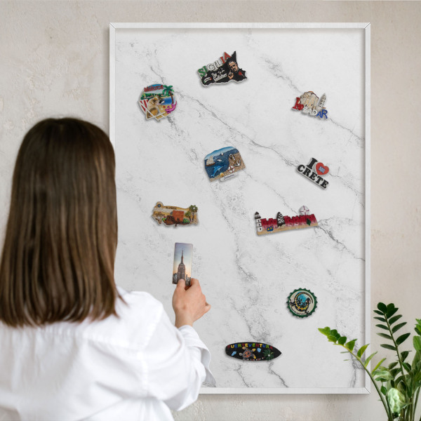 Decorative magnet board with a white frame Marble pattern