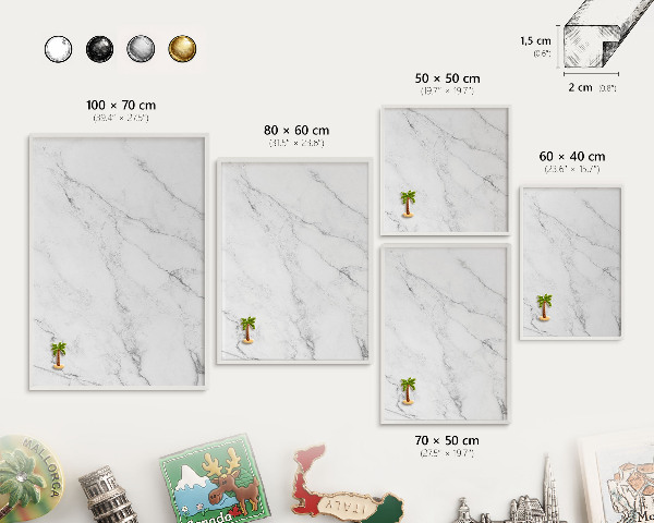 Decorative magnet board with a white frame Marble pattern